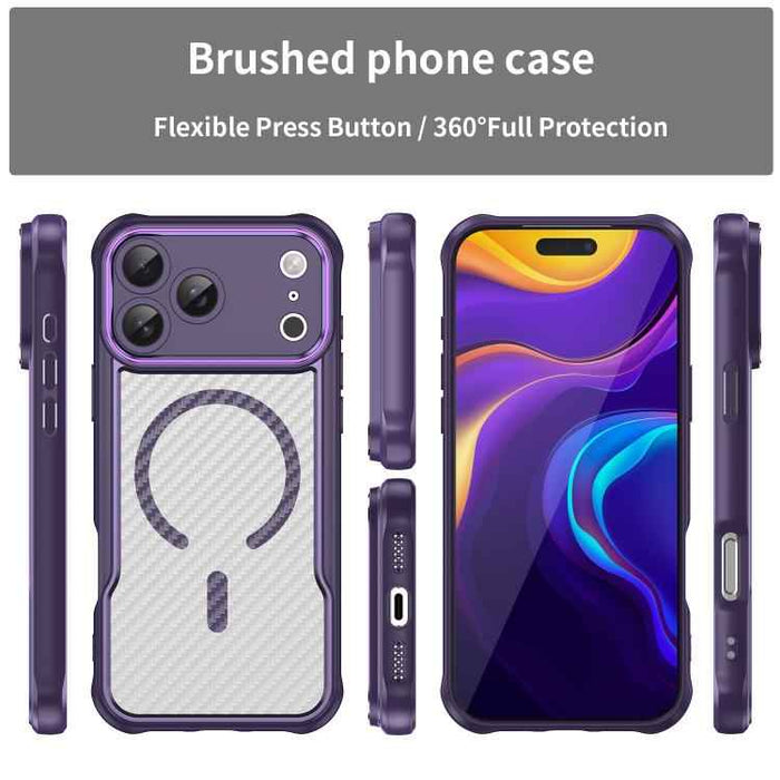 For iPhone 17 Pro Max Carbon Fiber Texture MagSafe Translucent Phone Case(Purple)