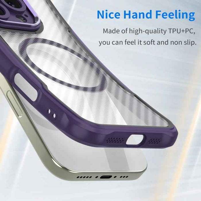 For iPhone 17 Pro Max Carbon Fiber Texture MagSafe Translucent Phone Case(Purple)