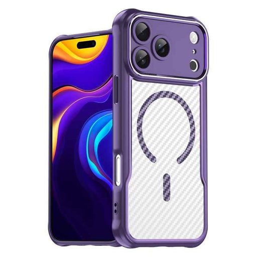 For iPhone 17 Pro Max Carbon Fiber Texture MagSafe Translucent Phone Case(Purple)