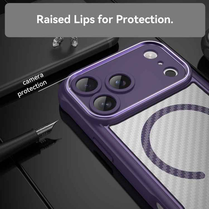 For iPhone 17 Pro Max Carbon Fiber Texture MagSafe Translucent Phone Case(Purple)