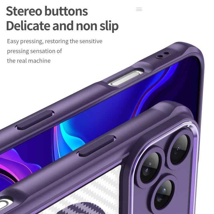 For iPhone 17 Pro Max Carbon Fiber Texture MagSafe Translucent Phone Case(Purple)