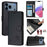 For iPhone 17 Pro Cat Rat Embossed Pattern RFID Leather Phone Case with Lanyard(Black)