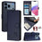 For iPhone 17 Pro Cat Rat Embossed Pattern RFID Leather Phone Case with Lanyard(Blue)