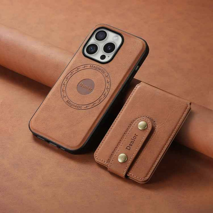 For iPhone 16 Pro Max Denior D14 NK Retro Pattern MagSafe Magnetic Card Holder Leather Phone Case(Brown)