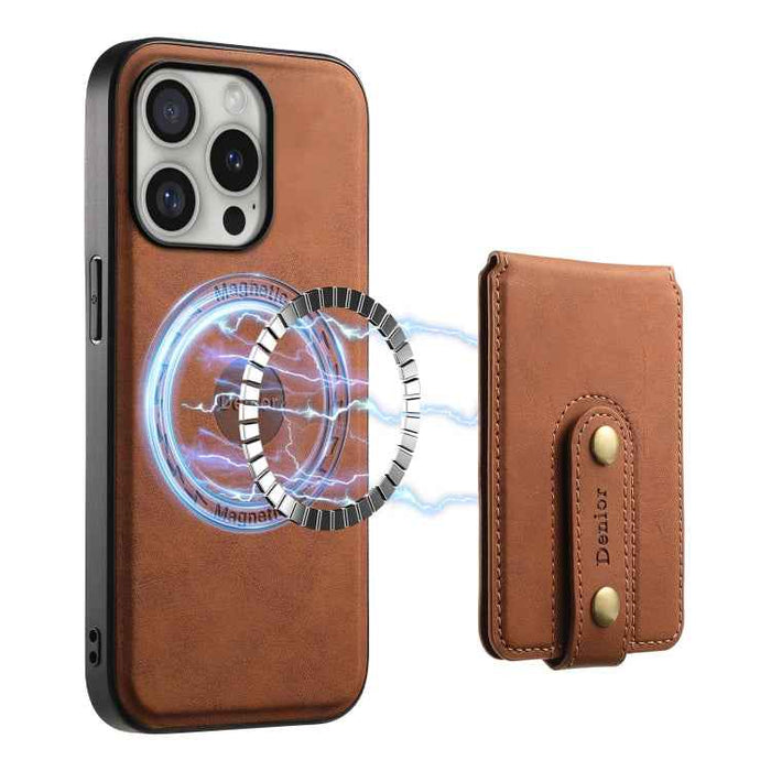 For iPhone 16 Pro Max Denior D14 NK Retro Pattern MagSafe Magnetic Card Holder Leather Phone Case(Brown)