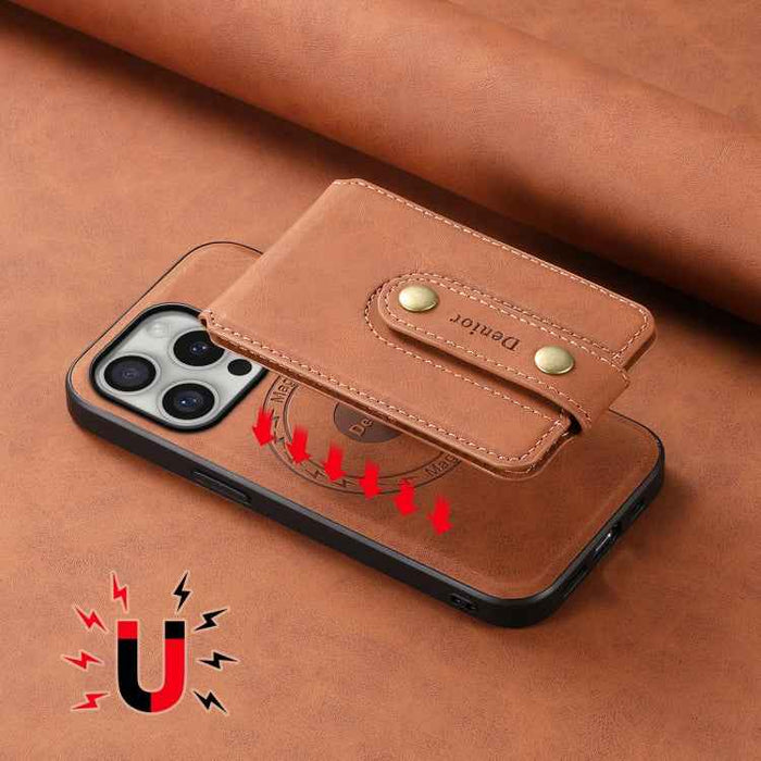 For iPhone 16 Pro Max Denior D14 NK Retro Pattern MagSafe Magnetic Card Holder Leather Phone Case(Brown)