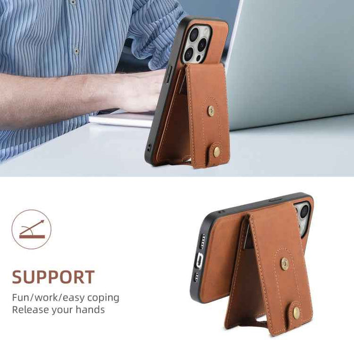 For iPhone 16 Pro Max Denior D14 NK Retro Pattern MagSafe Magnetic Card Holder Leather Phone Case(Brown)