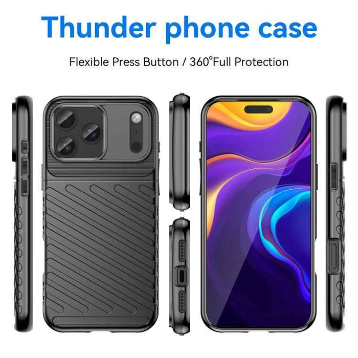 For iPhone 17 Pro Max Thunderbolt Shockproof Soft TPU Phone Case(Black)
