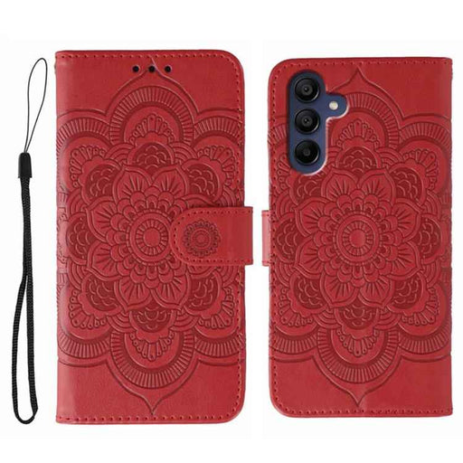 For Samsung Galaxy S25 / S24 5G Sun Mandala Embossing Pattern Phone Leather Case(Red)