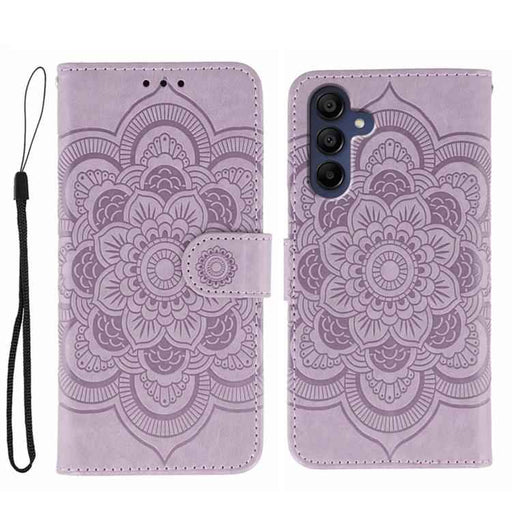 For Samsung Galaxy S25 / S24 5G Sun Mandala Embossing Pattern Phone Leather Case(Purple)