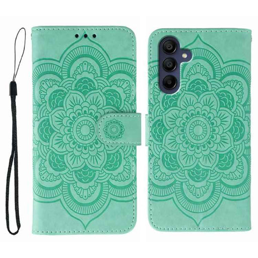 For Samsung Galaxy S25 / S24 5G Sun Mandala Embossing Pattern Phone Leather Case(Green)