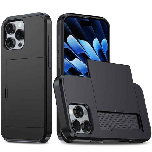 For iPhone 16 Pro Shockproof Armor Phone Case with Card Slot(Black)