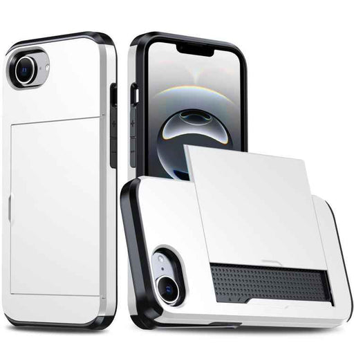 For iPhone 16e Shockproof Armor Phone Case with Card Slot(White)