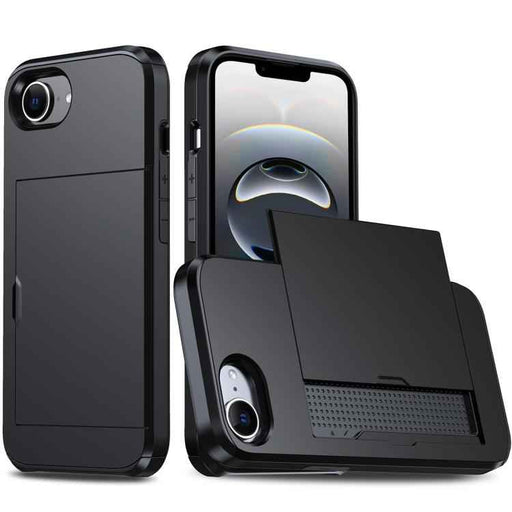 For iPhone 16e Shockproof Armor Phone Case with Card Slot(Black)
