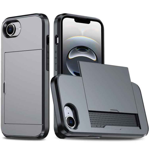For iPhone 16e Shockproof Armor Phone Case with Card Slot(Grey)
