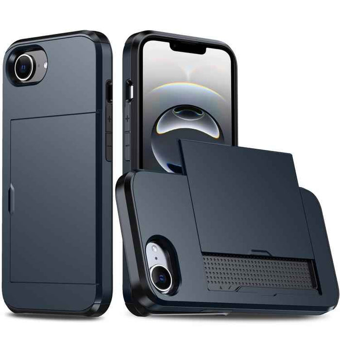For iPhone 16e Shockproof Armor Phone Case with Card Slot(Blue)