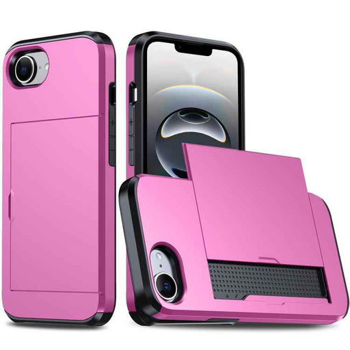 For iPhone 16e Shockproof Armor Phone Case with Card Slot(Rose Red)