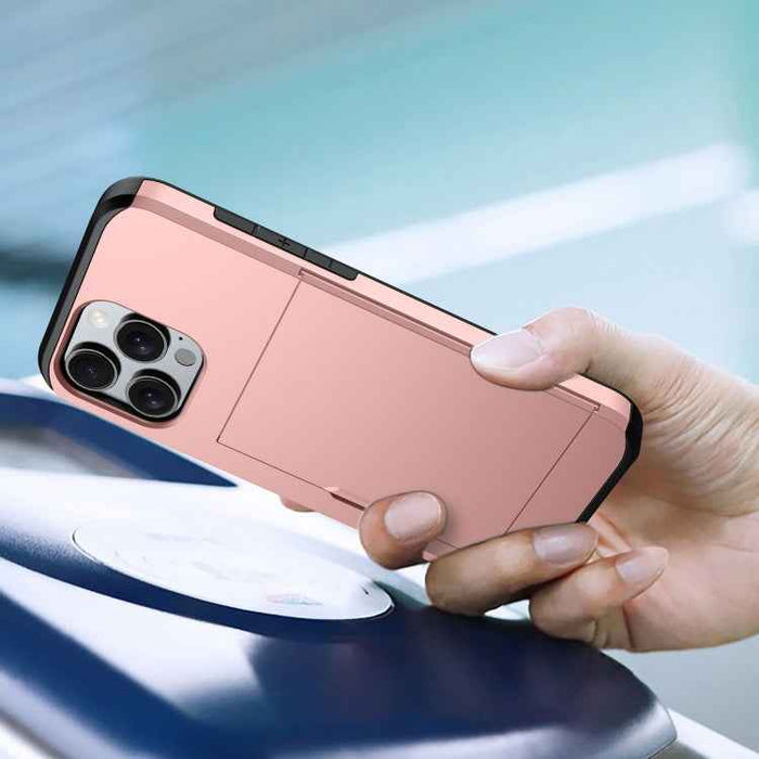 For iPhone 16e Shockproof Armor Phone Case with Card Slot(Rose Gold)