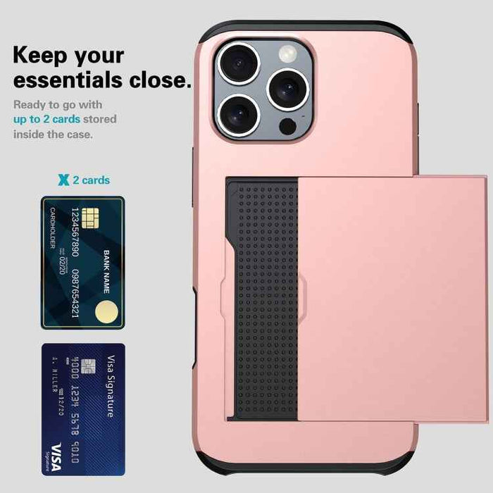 For iPhone 16 Plus Shockproof Armor Phone Case with Card Slot(Rose Gold)