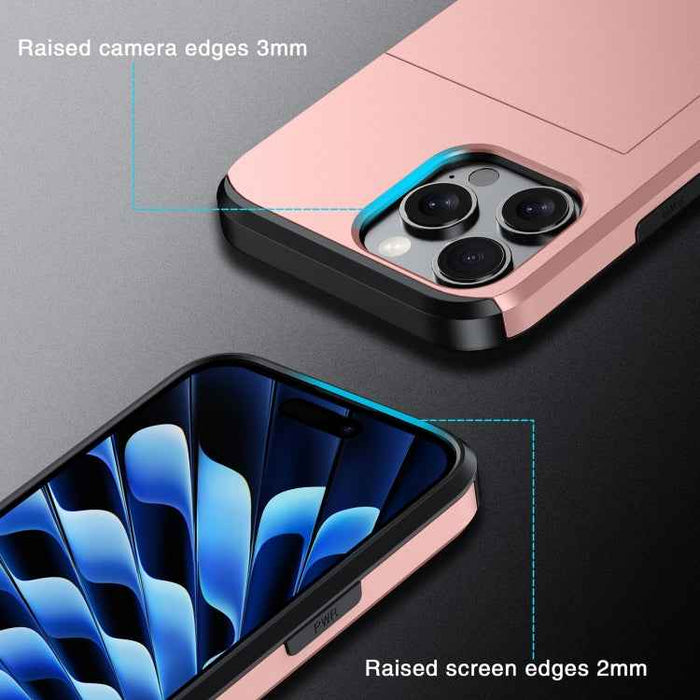 For iPhone 16e Shockproof Armor Phone Case with Card Slot(Rose Gold)