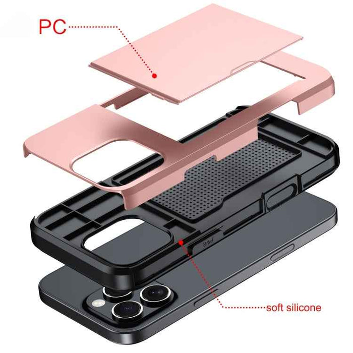 For iPhone 16e Shockproof Armor Phone Case with Card Slot(Rose Gold)