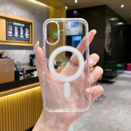 For iPhone 16 Large Hole Camera MagSafe Magnetic Clear Acrylic TPU Case(Transparent)