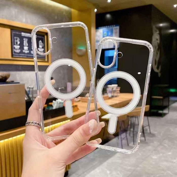 For iPhone 16 Large Hole Camera MagSafe Magnetic Clear Acrylic TPU Case(Transparent)