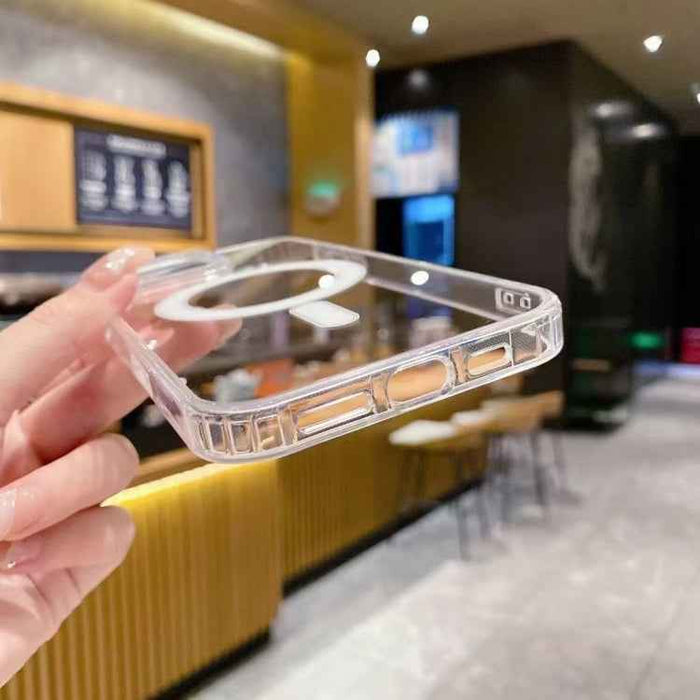 For iPhone 16 Large Hole Camera MagSafe Magnetic Clear Acrylic TPU Case(Transparent)