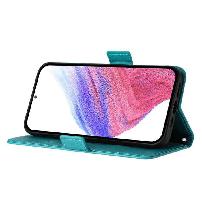 For iPhone 17 Pro Embossed Rose RFID Anti-theft Leather Phone Case(Light Blue)