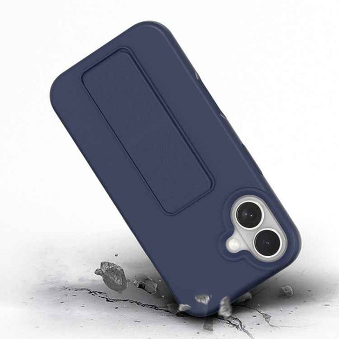 For iPhone 16 Liquid Silicone Holder Phone Case(Navy Blue)