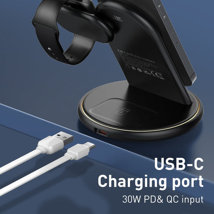 LDNIO WL02 25.5W 5 in 1 MagSafe Wireless Charger with 30cm Type-C Cable(Black)