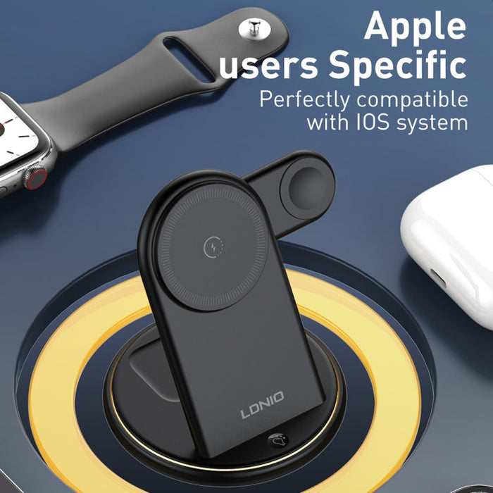 LDNIO WL02 25.5W 5 in 1 MagSafe Wireless Charger with 30cm Type-C Cable(Black)