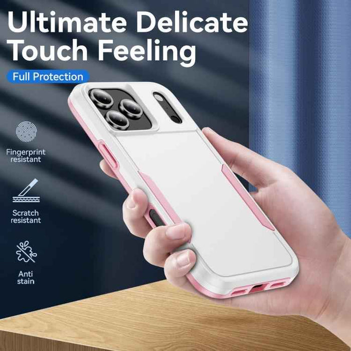 For iPhone 17 Pro Max Pioneer Armor Heavy Duty PC + TPU Phone Case(White+Pink)