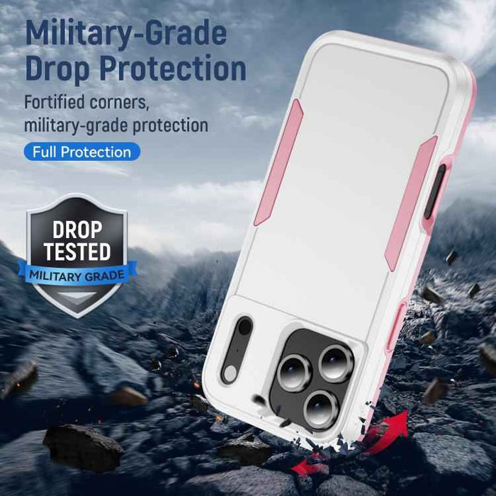 For iPhone 17 Pro Max Pioneer Armor Heavy Duty PC + TPU Phone Case(White+Pink)