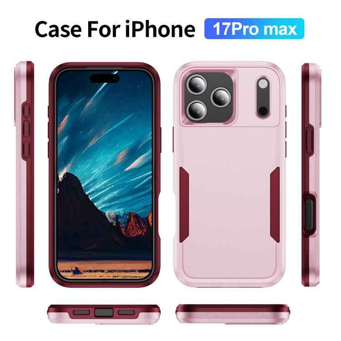 For iPhone 17 Pro Max Pioneer Armor Heavy Duty PC + TPU Phone Case(Pink+Rose Red)