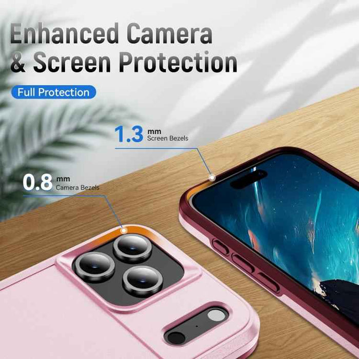 For iPhone 17 Pro Max Pioneer Armor Heavy Duty PC + TPU Phone Case(Pink+Rose Red)