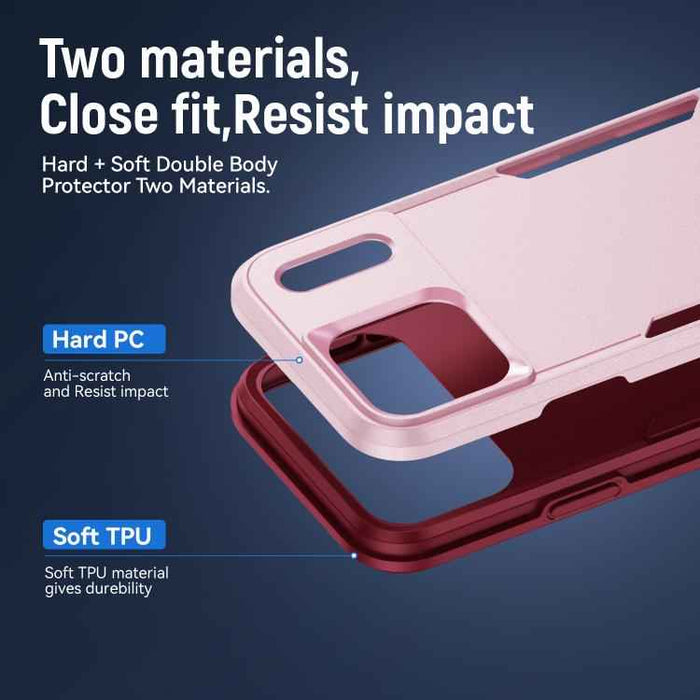 For iPhone 17 Pro Max Pioneer Armor Heavy Duty PC + TPU Phone Case(Pink+Rose Red)