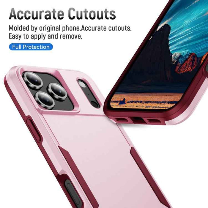 For iPhone 17 Pro Max Pioneer Armor Heavy Duty PC + TPU Phone Case(Pink+Rose Red)