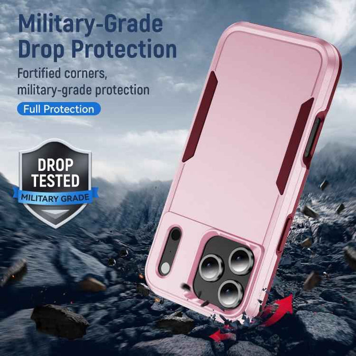 For iPhone 17 Pro Max Pioneer Armor Heavy Duty PC + TPU Phone Case(Pink+Rose Red)