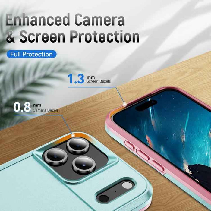 For iPhone 17 Pro Max Pioneer Armor Heavy Duty PC + TPU Phone Case(Green+Pink)