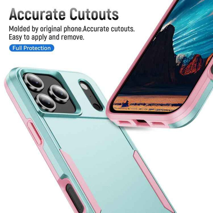 For iPhone 17 Pro Max Pioneer Armor Heavy Duty PC + TPU Phone Case(Green+Pink)