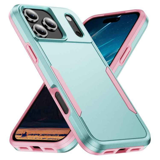 For iPhone 17 Pro Max Pioneer Armor Heavy Duty PC + TPU Phone Case(Green+Pink)