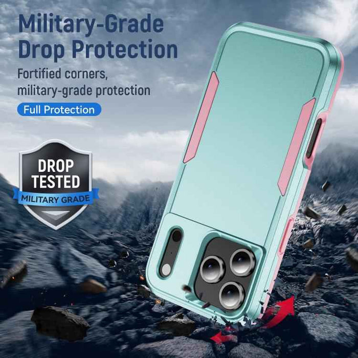 For iPhone 17 Pro Max Pioneer Armor Heavy Duty PC + TPU Phone Case(Green+Pink)