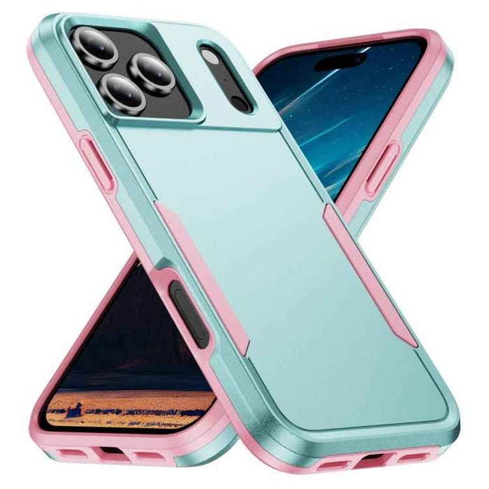 For iPhone 17 Pro Max Pioneer Armor Heavy Duty PC + TPU Phone Case(Green+Pink)