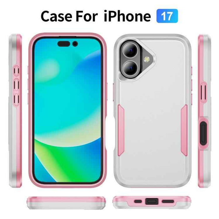 For iPhone 17 Pioneer Armor Heavy Duty PC + TPU Phone Case(White+Pink)