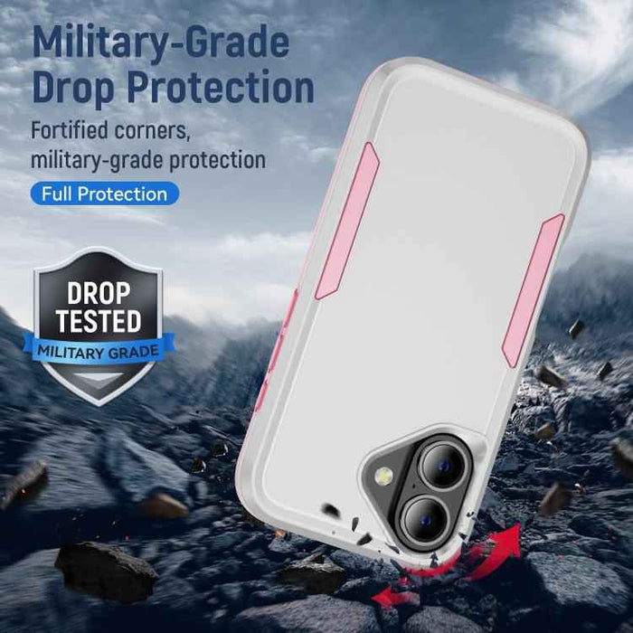 For iPhone 17 Pioneer Armor Heavy Duty PC + TPU Phone Case(White+Pink)