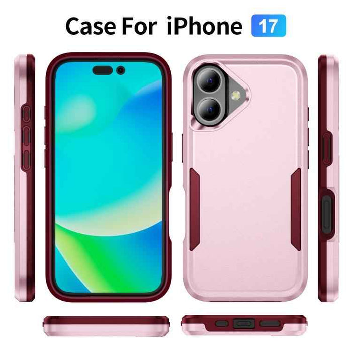 For iPhone 17 Pioneer Armor Heavy Duty PC + TPU Phone Case(Pink+Rose Red)