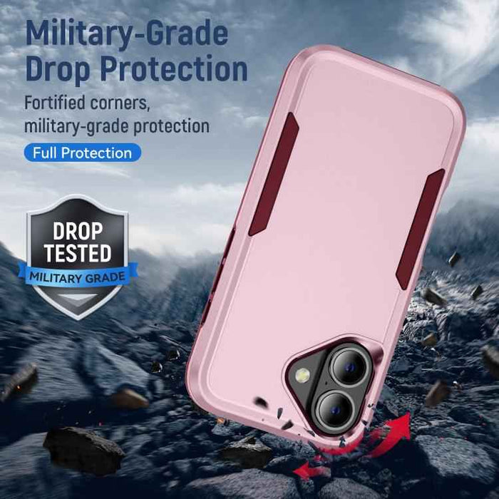 For iPhone 17 Pioneer Armor Heavy Duty PC + TPU Phone Case(Pink+Rose Red)
