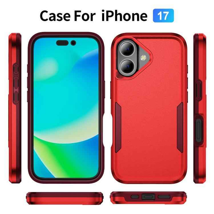 For iPhone 17 Pioneer Armor Heavy Duty PC + TPU Phone Case(Red+Rose Red)