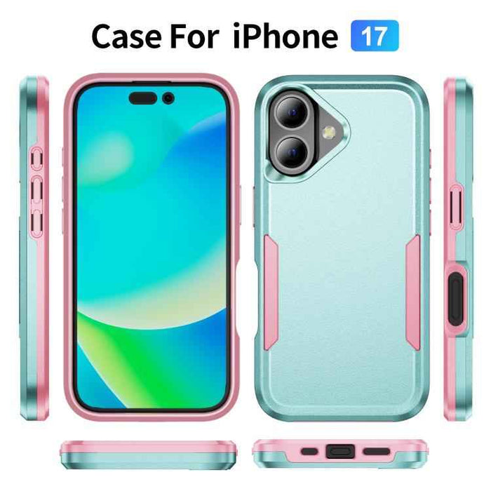 For iPhone 17 Pioneer Armor Heavy Duty PC + TPU Phone Case(Green+Pink)